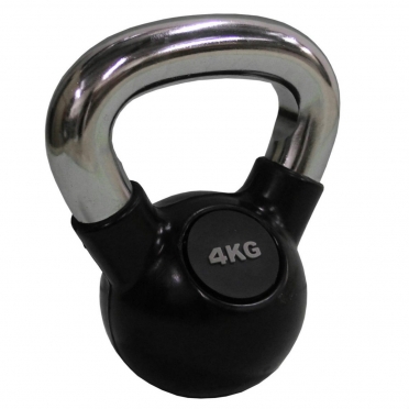 Sanden Kettlebell rubber omtrokken en chroom greep 1 x 4 kg (KBRC4)